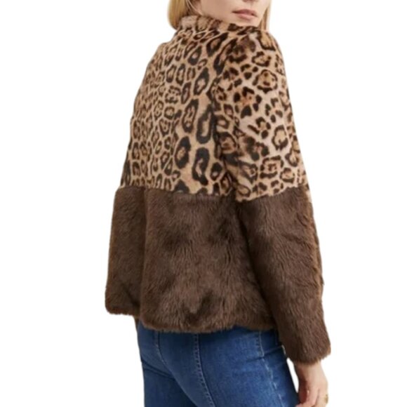 ANTHROPOLOGIE CURRENT‎ AIR COZY SOFT LEOPARD COLORBLOCK JACKET SZ M - Picture 3 of 16